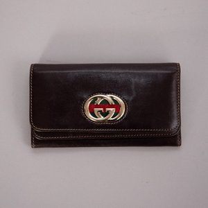 GUCCI Calfskin Britt Continental Wallet Brown